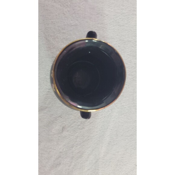 VTG Asian Double-Handle Porcelain Black Vase Gold-Trim Butterfly Floral 4" - Picture 3 of 6